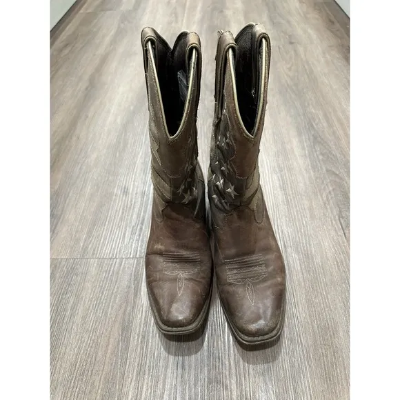 Durango Boots 10 Crush 12&quot; Brown Union Flag Mid-Calf Cowgirl Western Horsegirl