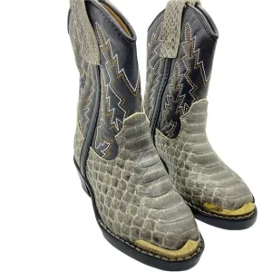 Durango Boy's Gray Black Brown BT713 Man Made Pull On Western Boots sz 5.5D NWOT