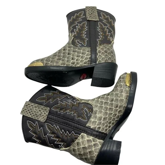 Durango Boy's Gray Black Brown BT713 Man Made Pull On Western Boots sz 5.5D NWOT