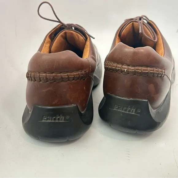 EARTH Y2K Mens Heritage 2 Brown Leather Square Toe Oxford Chunky Heel Shoes 10.5