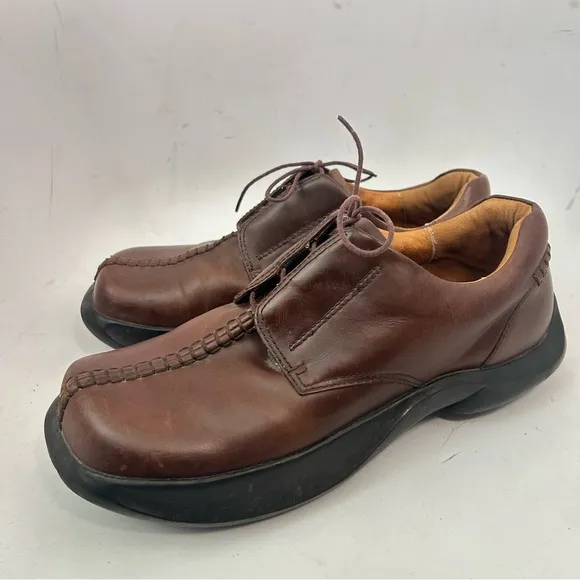 EARTH Y2K Mens Heritage 2 Brown Leather Square Toe Oxford Chunky Heel Shoes 10.5