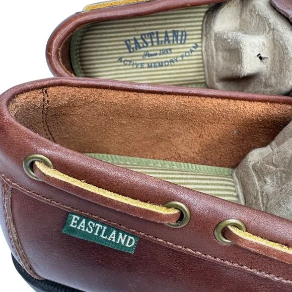 Eastland Brown Leather Boat Shoes Moc Toe &amp; Lace Detail Style Yarmouth Size 10W