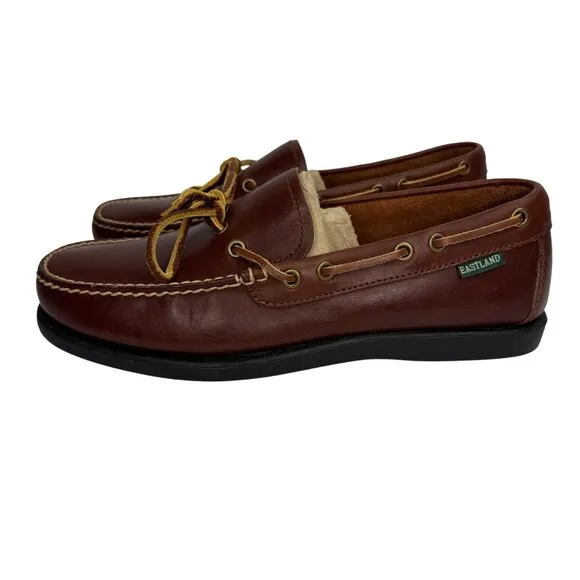 Eastland Brown Leather Boat Shoes Moc Toe &amp; Lace Detail Style Yarmouth Size 10W