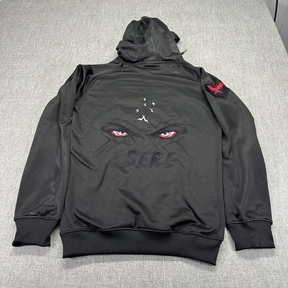 Ebere‎ Hoodie Mens M Black Samurai Girl Embroidery Heart Back Big Eyes Pullover