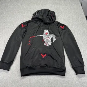 Ebere‎ Hoodie Mens M Black Samurai Girl Embroidery Heart Back Big Eyes Pullover