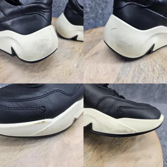 ECCO Chunky Womens Size 7-7.5 EU 38 Black Leaher Lace Up Athletic Casual Shoes