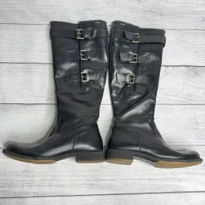 ECCO GORE-TEX Black Leather Riding Boots Waterproof Buckle Detail Winter Fashion