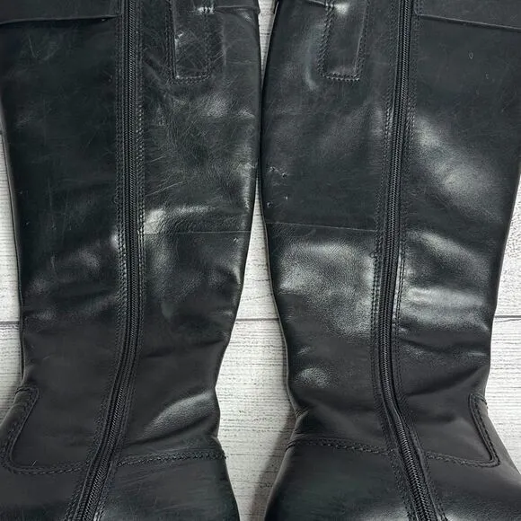 ECCO GORE-TEX Black Leather Riding Boots Waterproof Buckle Detail Winter Fashion