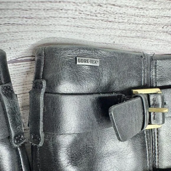 ECCO GORE-TEX Black Leather Riding Boots Waterproof Buckle Detail Winter Fashion
