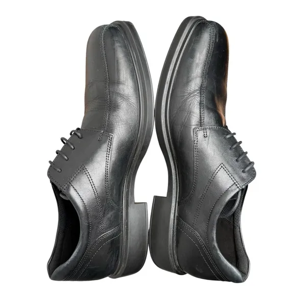 Ecco Helsinki 2 Men's Black Leather Bike-Toe Derby Shoes Dual Fit Soles Sz 9-9.5