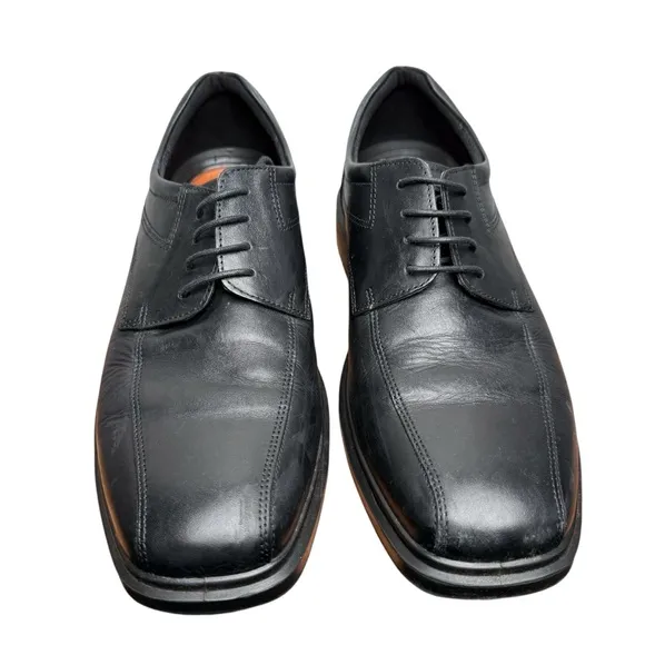 Ecco Helsinki 2 Men's Black Leather Bike-Toe Derby Shoes Dual Fit Soles Sz 9-9.5