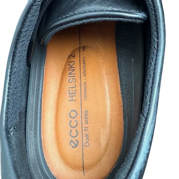 Ecco Helsinki 2 Men's Black Leather Bike-Toe Derby Shoes Dual Fit Soles Sz 9-9.5