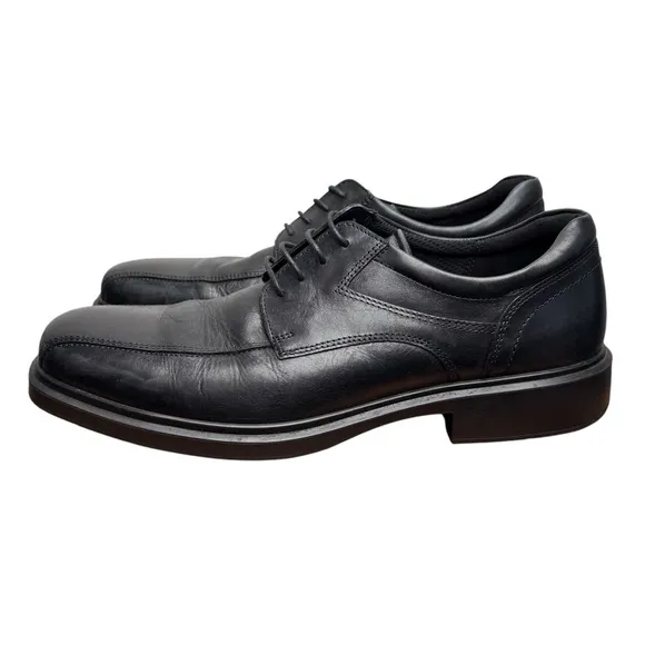 Ecco Helsinki 2 Men's Black Leather Bike-Toe Derby Shoes Dual Fit Soles Sz 9-9.5