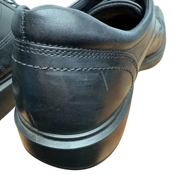 Ecco Helsinki 2 Men's Black Leather Bike-Toe Derby Shoes Dual Fit Soles Sz 9-9.5