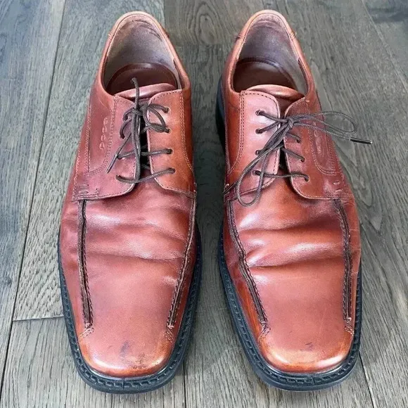 Ecco New Jersey Mink Cognac Bike Toe Tie Oxford Dress Shoes Men's Size 43 EU