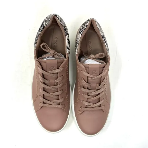 ECCO SOFT 7 LADIES 470343 Leather Sneakers Morel Limestone Black