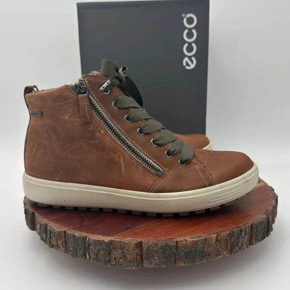 Ecco Soft 7 Tred Leather High Top Sneaker Boots Gore-Tex US 8 EU 39 Hike Travel
