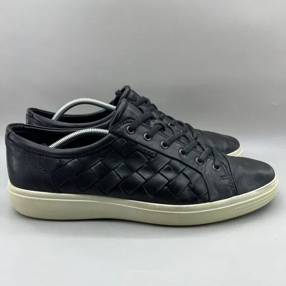 Ecco Soft 7 Woven Tie Sneakers Men's Size 15 Black Leather Comfort Slip On Shoes