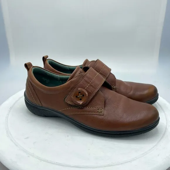 Ecco Womens Clay Loafer Shoes Brown Button Strap