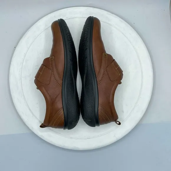 Ecco Womens Clay Loafer Shoes Brown Button Strap