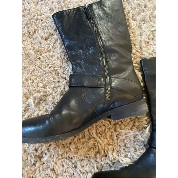 Eileen fisher black leather moto mid calf boots size 6.5