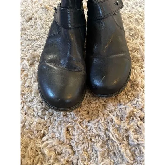 Eileen fisher black leather moto mid calf boots size 6.5