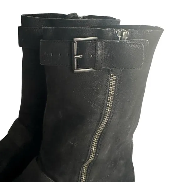 Eileen Fisher Log Harness Moto Biker Leather Mid-Calf Boots Size 8