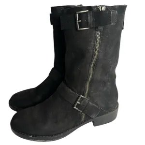 Eileen Fisher Log Harness Moto Biker Leather Mid-Calf Boots Size 8