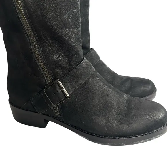 Eileen Fisher Log Harness Moto Biker Leather Mid-Calf Boots Size 8
