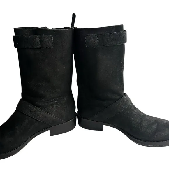 Eileen Fisher Log Harness Moto Biker Leather Mid-Calf Boots Size 8