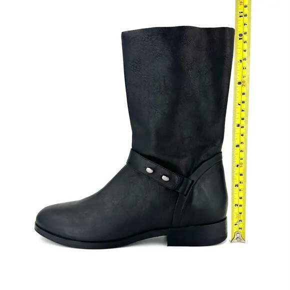EILEEN FISHER NOVA BLACK SOFT LEATHER LOW BLOCK HEEL BIKER MOTO MID-CALF BOOTS