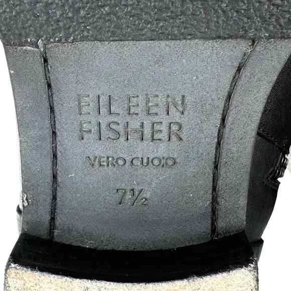 EILEEN FISHER NOVA BLACK SOFT LEATHER LOW BLOCK HEEL BIKER MOTO MID-CALF BOOTS