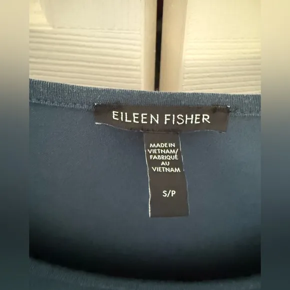 Eileen Fisher Stretch Jersey Knit Jewel Tone Neck Dress Blue Green Size Small
