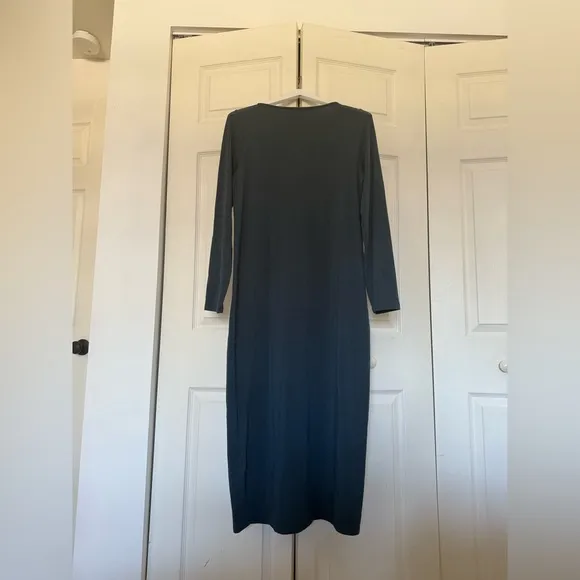 Eileen Fisher Stretch Jersey Knit Jewel Tone Neck Dress Blue Green Size Small