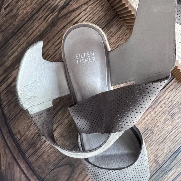 Eileen Fisher Willow Espadrille Wedge SZ 8.5 Tumbled Leather Graf Pewter Grey
