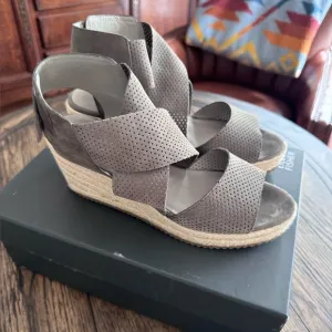 Eileen Fisher Willow Espadrille Wedge SZ 8.5 Tumbled Leather Graf Pewter Grey
