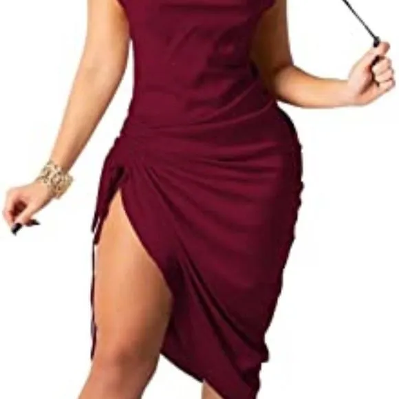 Ekaliy Women's Sleeveless Spaghetti Strap Ruched Satin Dress