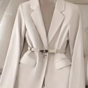 Elegant Button Front Blazer Long Sleeve Slim Fit Blazer