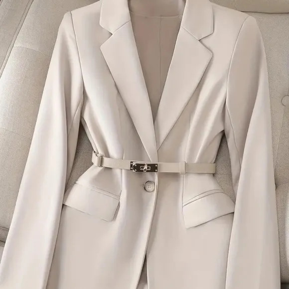 Elegant Button Front Blazer Long Sleeve Slim Fit Blazer