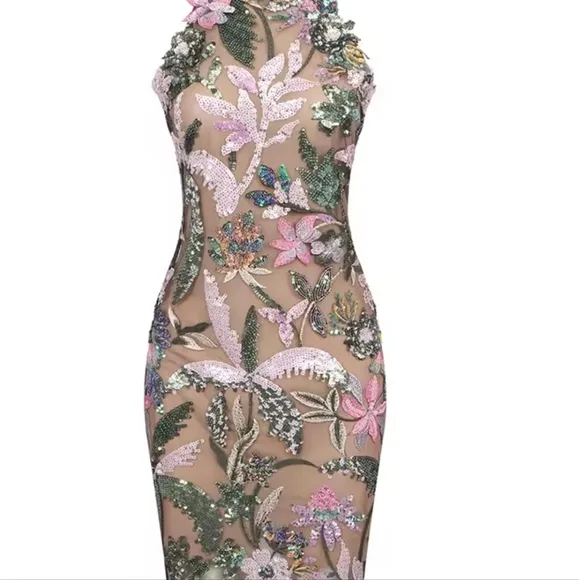Elegant Lace Embroidery Spliced Sleeveless Slim Fit Mini Dress