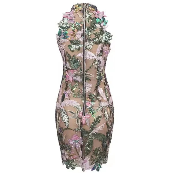 Elegant Lace Embroidery Spliced Sleeveless Slim Fit Mini Dress