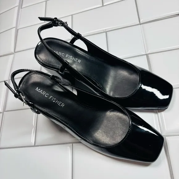 Elegant Marc Fisher Women's Valana Pump Black Patent Leather Slingback Heels
