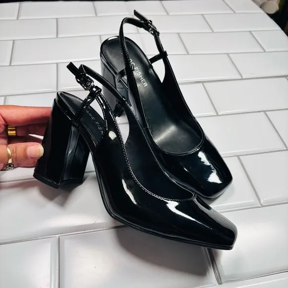 Elegant Marc Fisher Women's Valana Pump Black Patent Leather Slingback Heels
