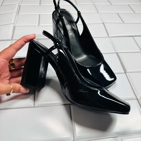Elegant Marc Fisher Women's Valana Pump Black Patent Leather Slingback Heels
