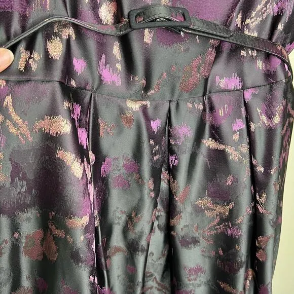 Eliza J Dress Womens 10 Black Gold Purple Print Belted Jacquard Fit and Flare