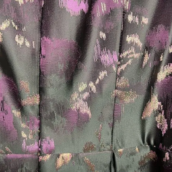 Eliza J Dress Womens 10 Black Gold Purple Print Belted Jacquard Fit and Flare