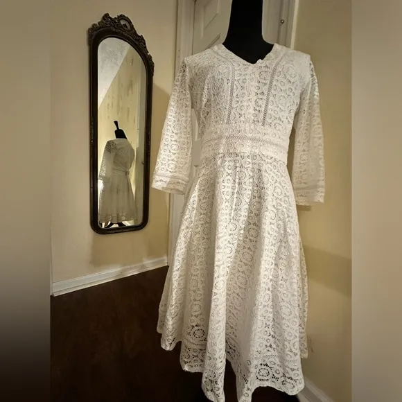 Eliza J Lace Medallion Fit and Flare Dress