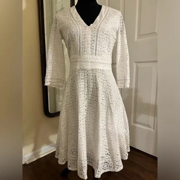 Eliza J Lace Medallion Fit and Flare Dress