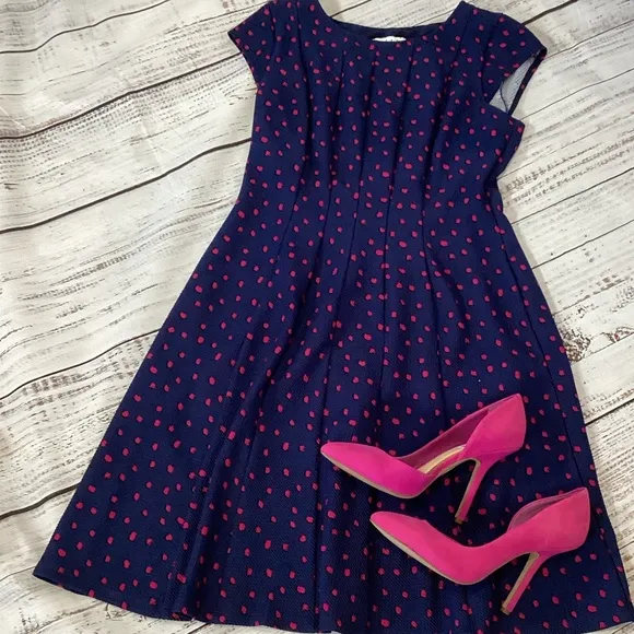 Elle Blue &amp; Hot Pink Polka Dot Dress EUC Size Large