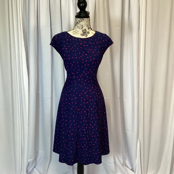 Elle Blue &amp; Hot Pink Polka Dot Dress EUC Size Large